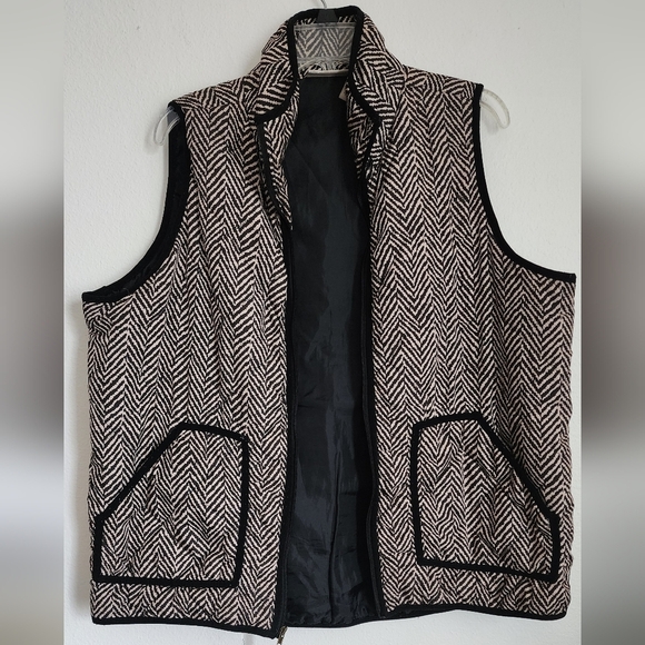 Vintage Fresh Vest Women's Black Beige Chevron Full Zip Pockets  Sz 1X - Picture 2 of 11